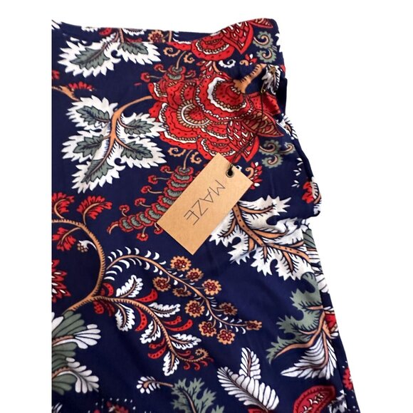 MAZE Navy Boho Print Flare Leg Pants Size L NEW - Picture 4 of 7